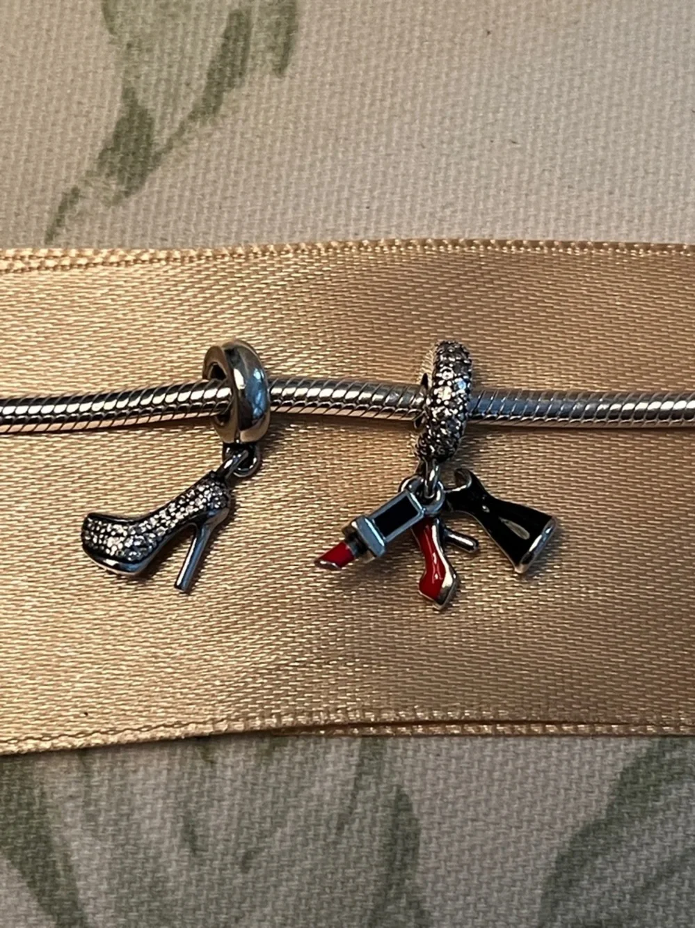 Set of 4 Pandora Charms-Trio Dangle-Sparkling Stiletto-Dazzling Dress-Clutch